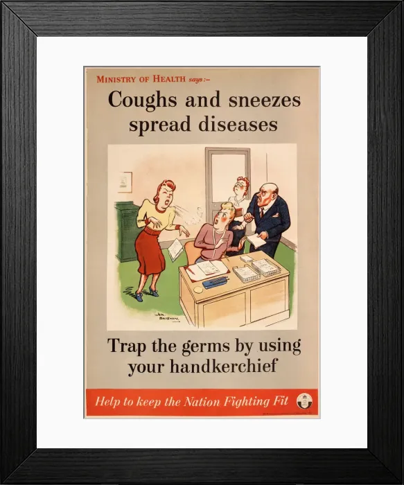 Framed Print : Poster, Coughs and sneezes spread diseases, WW2 Framed Print : Poster, Coughs and sneezes spread diseases, WW2