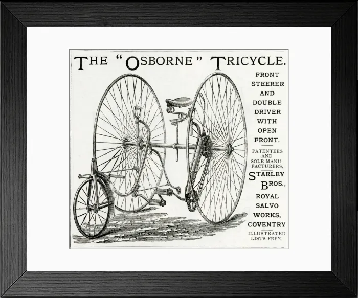 Framed Print : Advert for Osborne tricycles 1884 Framed Print : Advert for Osborne tricycles 1884