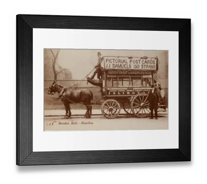 Framed Print : Horse-bus with Pictorial Post Cards advert 1900s Framed Print : Horse-bus with Pictorial Post Cards advert 1900s