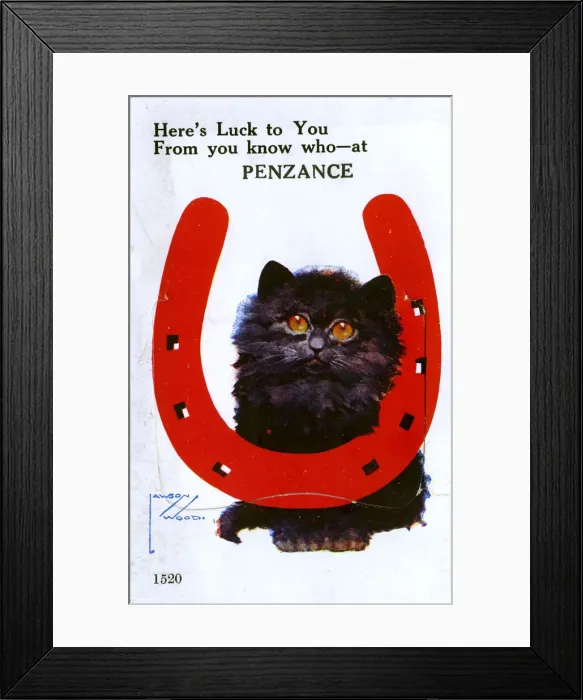 Framed Print : Good Luck Card - Penzance - Lawson Wood - Black Cat Framed Print : Good Luck Card - Penzance - Lawson Wood - Black Cat