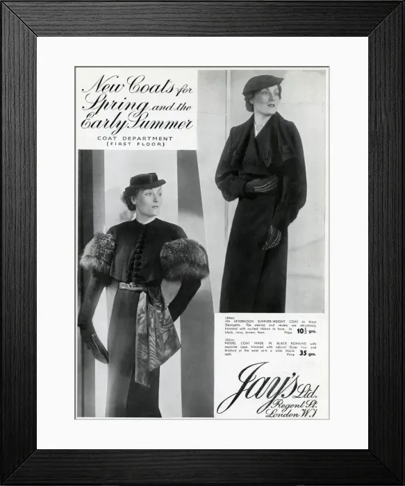 Framed Print : Advert for Jays spring and early summer coats 1937 Framed Print : Advert for Jays spring and early summer coats 1937