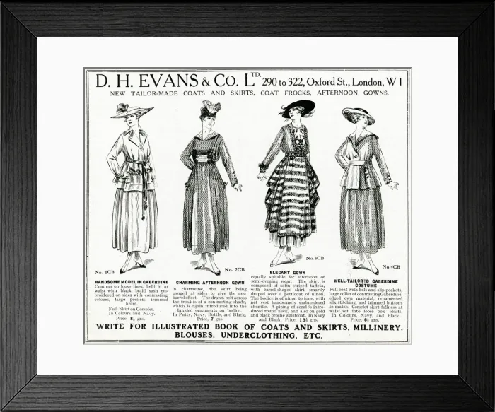 Framed Print : Advert for D. H Evans womens clothes 1917 Framed Print : Advert for D. H Evans womens clothes 1917
