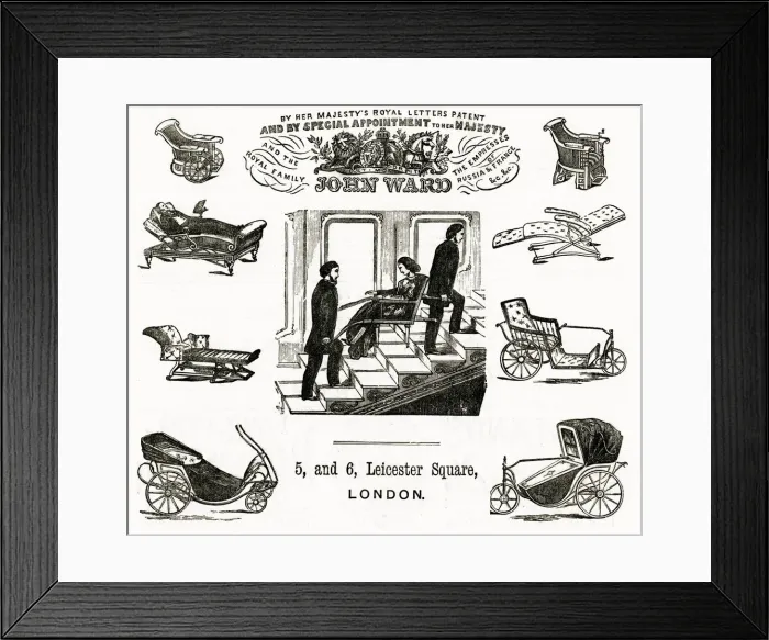 Framed Print : Advert for John Ward invalid chairs 1870s Framed Print : Advert for John Ward invalid chairs 1870s