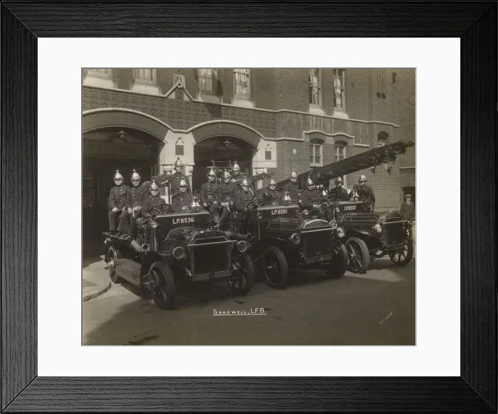 Framed Print : Shadwell Fire Station crew and fire engines on display