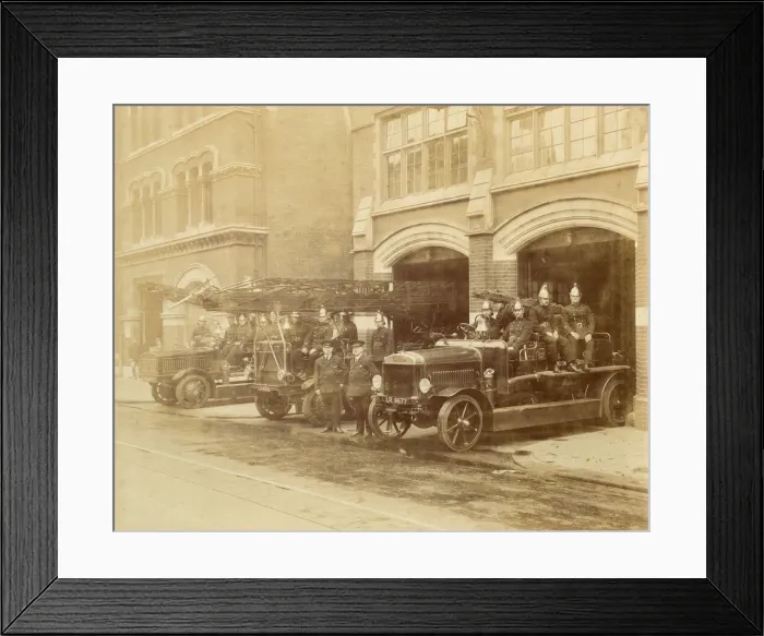 Framed Print : LCC-LFB engines and crews, Whitechapel fire station Framed Print : LCC-LFB engines and crews, Whitechapel fire station