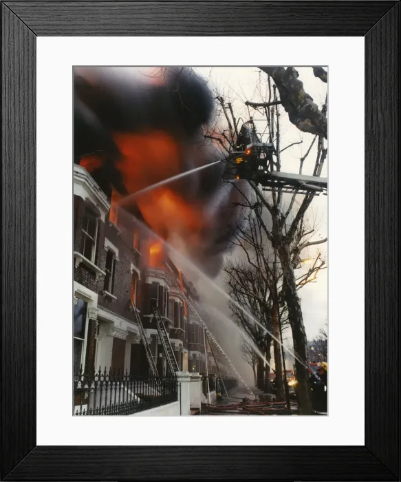Framed Print : LFDCA-LFB Simon Snorkel hydraulic platform in use Framed Print : LFDCA-LFB Simon Snorkel hydraulic platform in use