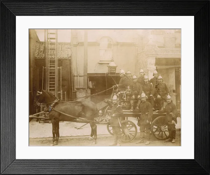 Framed Print : LCC-LFB horse drawn vehicle, South Croydon Fire Station Framed Print : LCC-LFB horse drawn vehicle, South Croydon Fire Station
