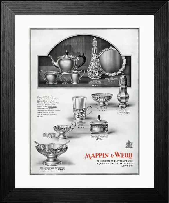 Framed Print : Advert for Mappin & Webb sterling silver xmas gifts 1927 Framed Print : Advert for Mappin & Webb sterling silver xmas gifts 1927