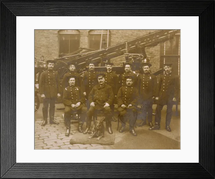 Framed Print : LCC-LFB Fire Station group photo with dog Framed Print : LCC-LFB Fire Station group photo with dog