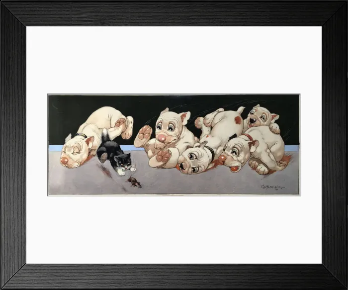 Framed Print : Five Bonzos roll about chasing a kitten who chases a mouse