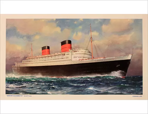 Poster, Cunard cruise liner the Queen Elizabeth