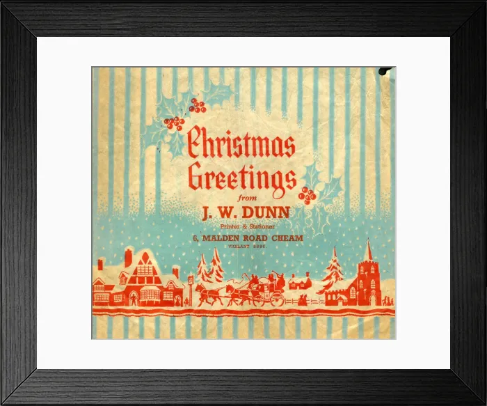 Framed Print : Christmas Greetings paper bag, J W Dunn of Cheam Framed Print : Christmas Greetings paper bag, J W Dunn of Cheam