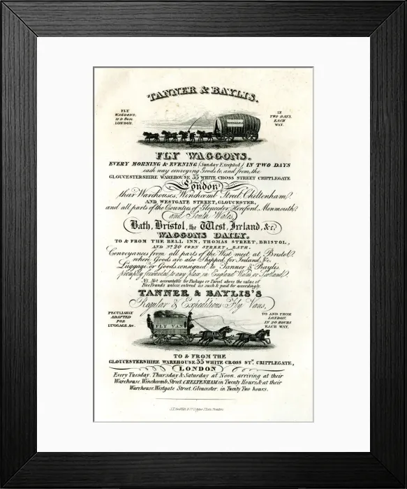 Framed Print : Advert for Tanner & Baylis Fly Waggons Framed Print : Advert for Tanner & Baylis Fly Waggons