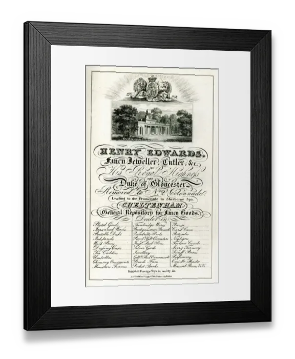 Framed Print : Advert, Henry Edwards, Fancy Jeweller and Cutler Framed Print : Advert, Henry Edwards, Fancy Jeweller and Cutler