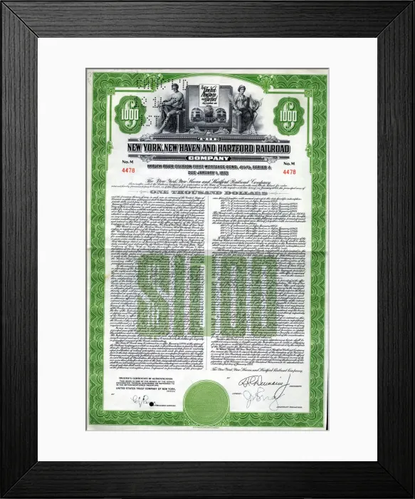 Framed Print : Share Certificate - New York, New Haven and Hartford Framed Print : Share Certificate - New York, New Haven and Hartford