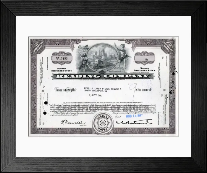 Framed Print : Stock Share Certificate - Reading Company Framed Print : Stock Share Certificate - Reading Company