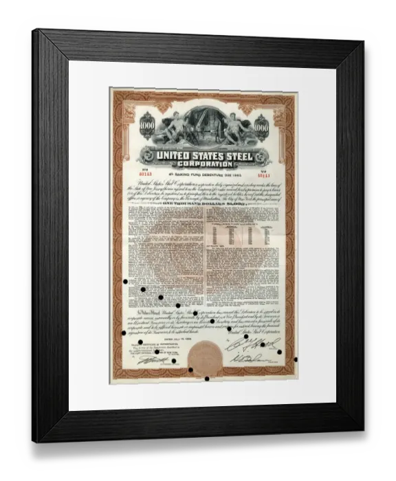 Framed Print : Stock Share Certificate - United States Steel Corporation Framed Print : Stock Share Certificate - United States Steel Corporation