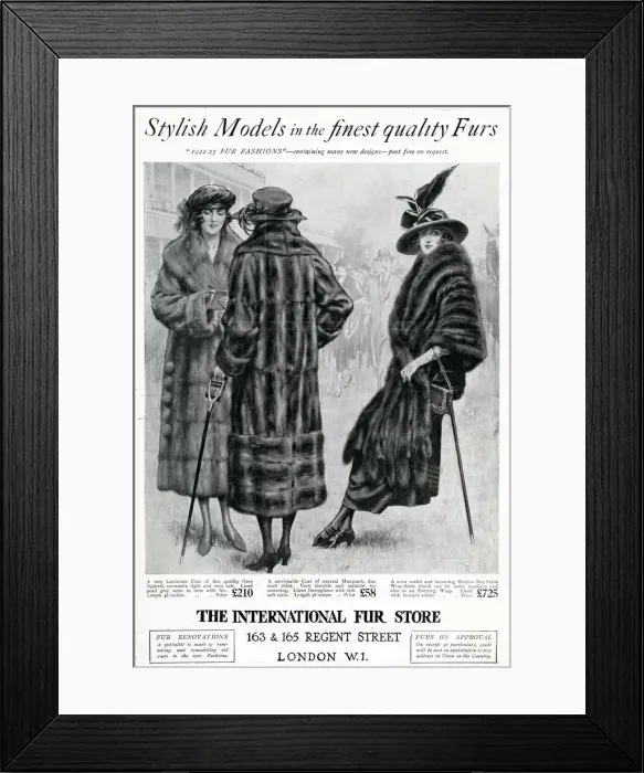 Framed Print : Advert for International Fur Store 1922 Framed Print : Advert for International Fur Store 1922