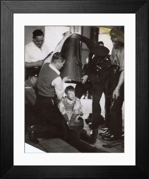 Framed Print : NFS (London Region) Boy trapped in a milk churn Framed Print : NFS (London Region) Boy trapped in a milk churn