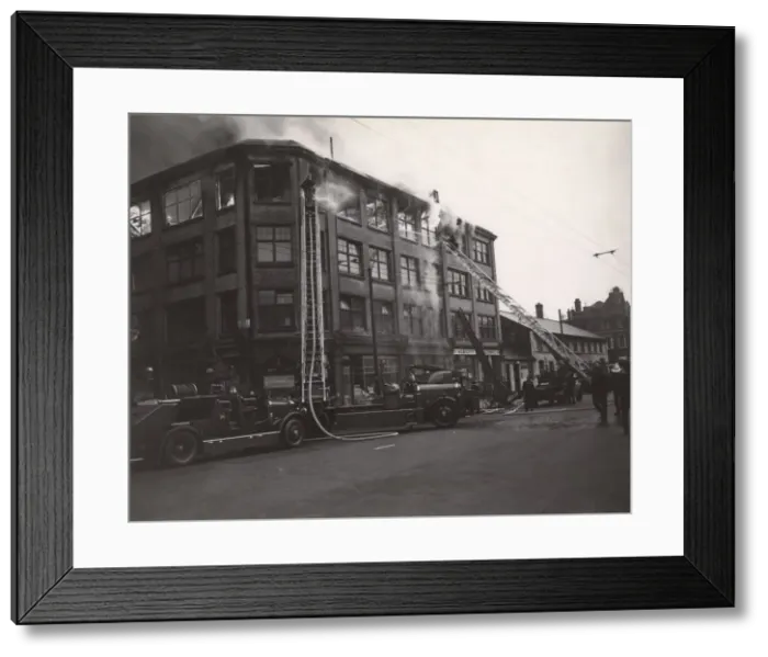 Framed Print : LFB turntable ladders in use at Hackney fire Framed Print : LFB turntable ladders in use at Hackney fire