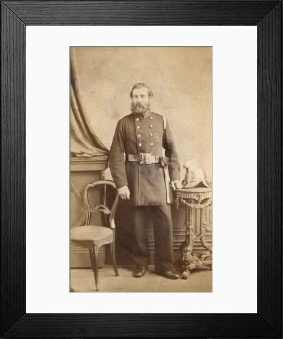 Framed Print : John Howard, Victorian fireman, in studio portrait Framed Print : John Howard, Victorian fireman, in studio portrait