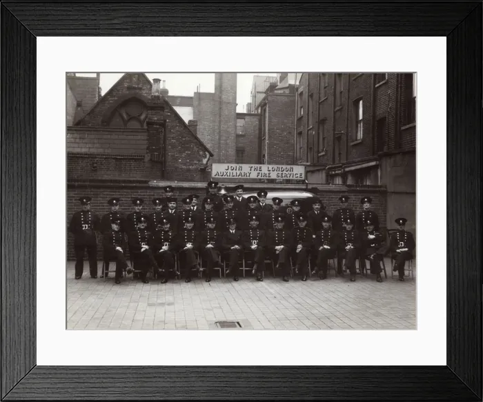 Framed Print : Auxiliary firefighters group photograph, WW2 Framed Print : Auxiliary firefighters group photograph, WW2