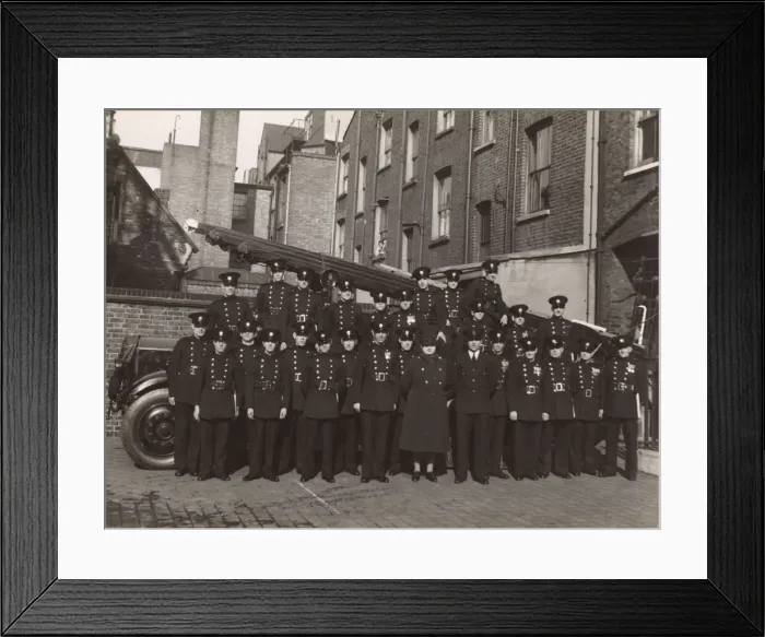 Framed Print : Auxiliary firefighters group photograph, WW2 Framed Print : Auxiliary firefighters group photograph, WW2