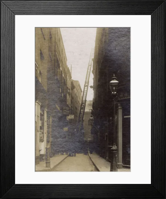 Framed Print : London Fire Brigade at work in a narrow street Framed Print : London Fire Brigade at work in a narrow street