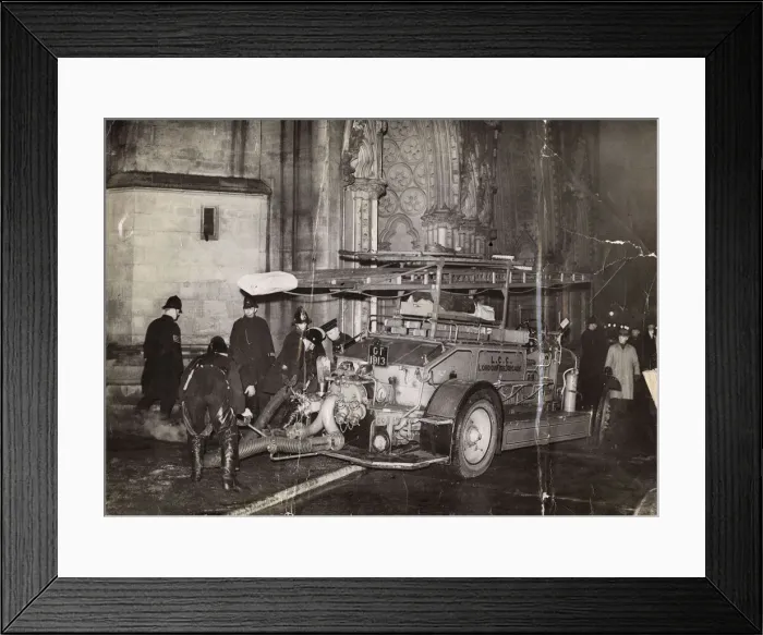 Framed Print : Blitz in London -- firefighters outside a church, WW2 Framed Print : Blitz in London -- firefighters outside a church, WW2