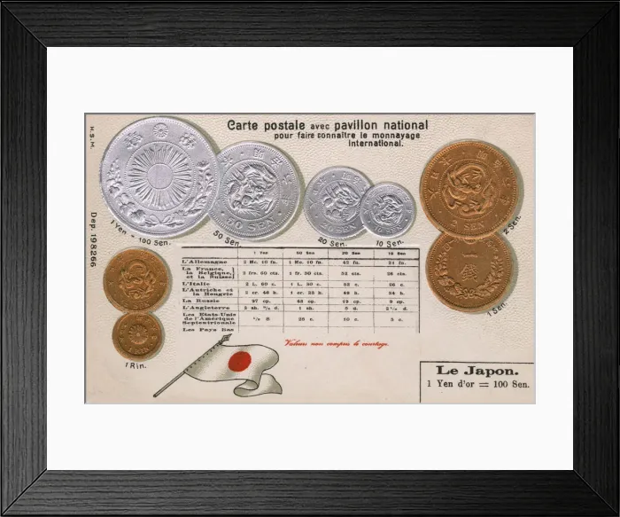Framed Print : Postcard explaining the currency of Japan Framed Print : Postcard explaining the currency of Japan