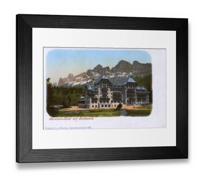 Framed Print : Karersee Hotel and Rotwand, Dolomites, Italy / Austria Framed Print : Karersee Hotel and Rotwand, Dolomites, Italy / Austria