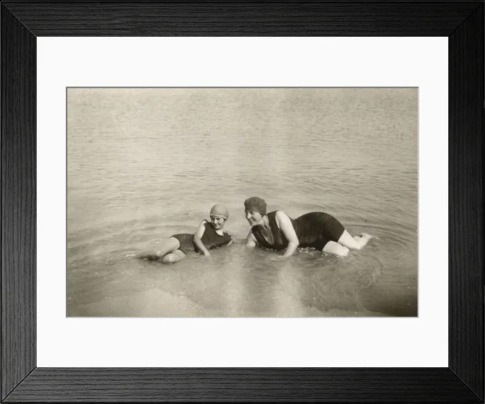 Framed Print : Two women bathing in the sea, Normandy, France Framed Print : Two women bathing in the sea, Normandy, France