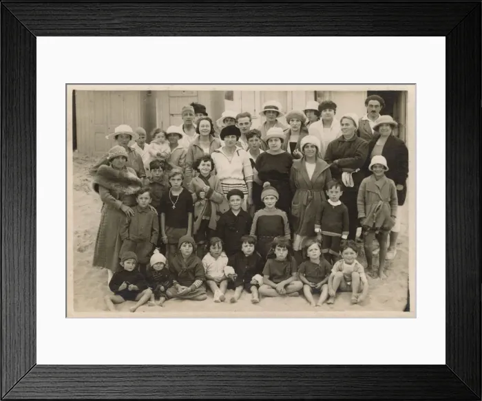 Framed Print : Group of holidaymakers, Riva Bella, Normandy, France Framed Print : Group of holidaymakers, Riva Bella, Normandy, France