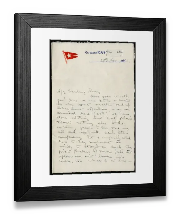 Framed Print : Letter from on board RMS Olympic, White Star Line, WW1 Framed Print : Letter from on board RMS Olympic, White Star Line, WW1