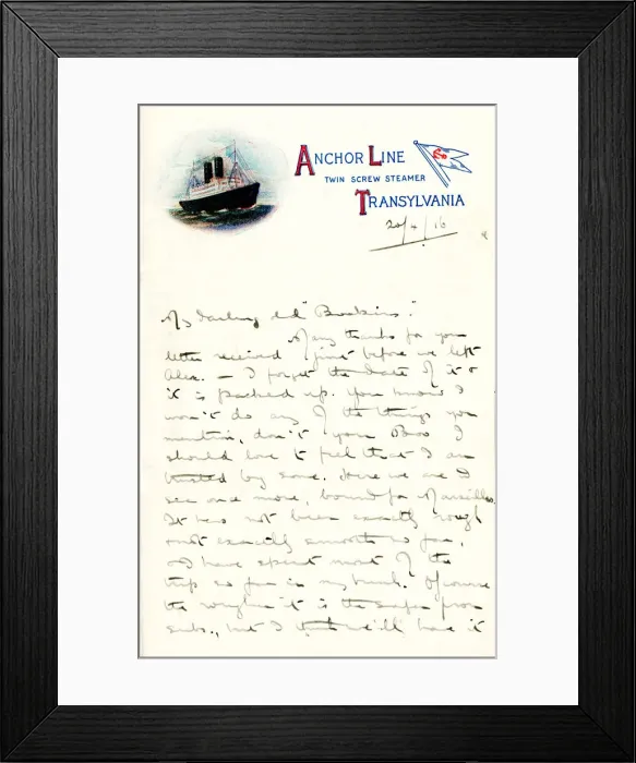 Framed Print : Letter from on board the steamer Transylvania, WW1 Framed Print : Letter from on board the steamer Transylvania, WW1