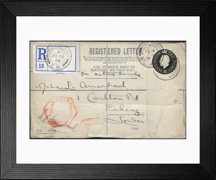 Framed Print : Envelope from France addressed to Miss L Auerbach, WW1 Framed Print : Envelope from France addressed to Miss L Auerbach, WW1