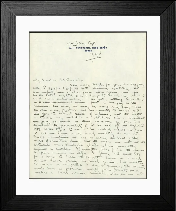 Framed Print : Letter from Albert Auerbach from Rouen, France, WW1 Framed Print : Letter from Albert Auerbach from Rouen, France, WW1