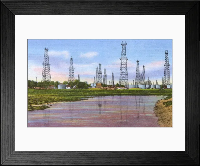 Framed Print : Postcard booklet, oil fields, Dixieland, USA Framed Print : Postcard booklet, oil fields, Dixieland, USA