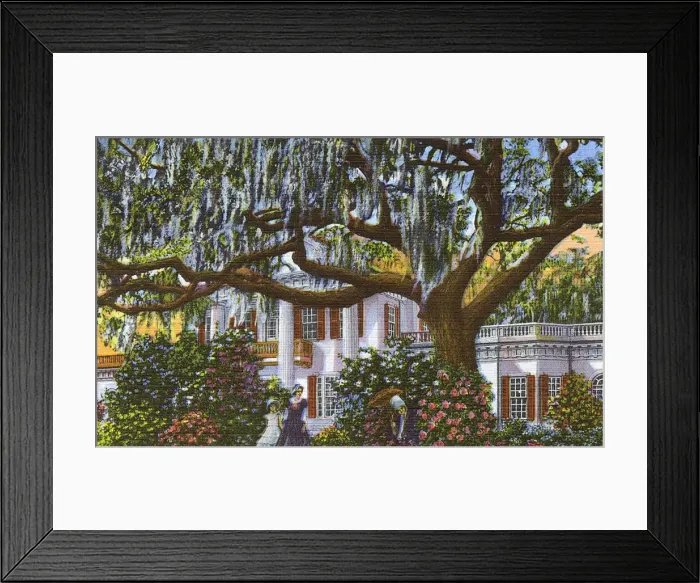 Framed Print : Postcard booklet, mansion in Dixieland, USA Framed Print : Postcard booklet, mansion in Dixieland, USA