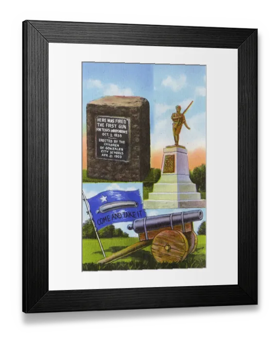 Framed Print : Postcard booklet, memorial at Gonzales, Texas, USA Framed Print : Postcard booklet, memorial at Gonzales, Texas, USA