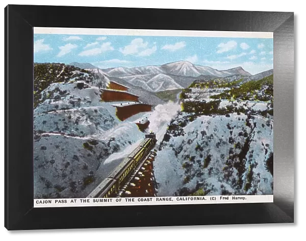 Cajon Pass on Coast Range with train, California, USA