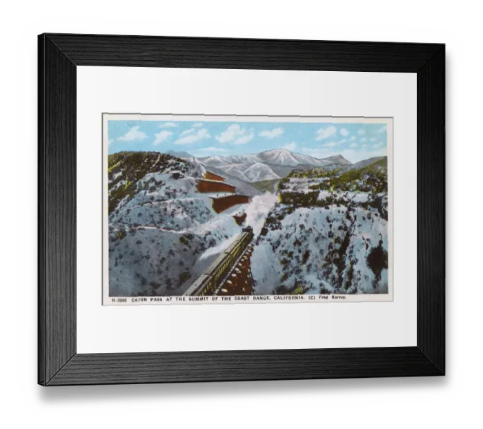 Framed Print : Cajon Pass on Coast Range with train, California, USA Framed Print : Cajon Pass on Coast Range with train, California, USA