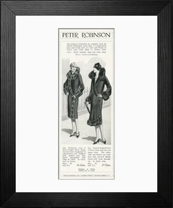 Framed Print : Advert for Peter Robinson womens coats 1927 Framed Print : Advert for Peter Robinson womens coats 1927