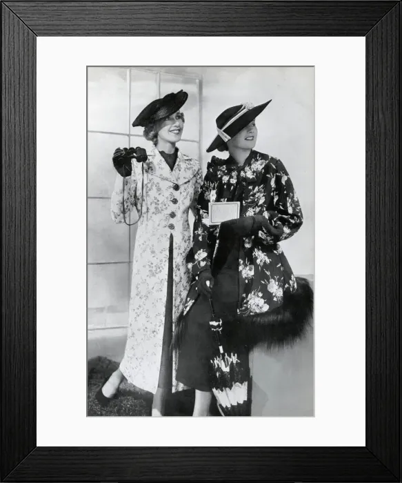 Framed Print : Women wearing floral design coats 1937 Framed Print : Women wearing floral design coats 1937