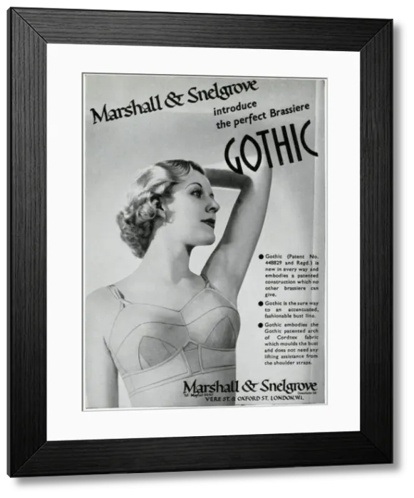 Framed Print : Advert for Marshall & Snelgrove brassiere 1937 Framed Print : Advert for Marshall & Snelgrove brassiere 1937