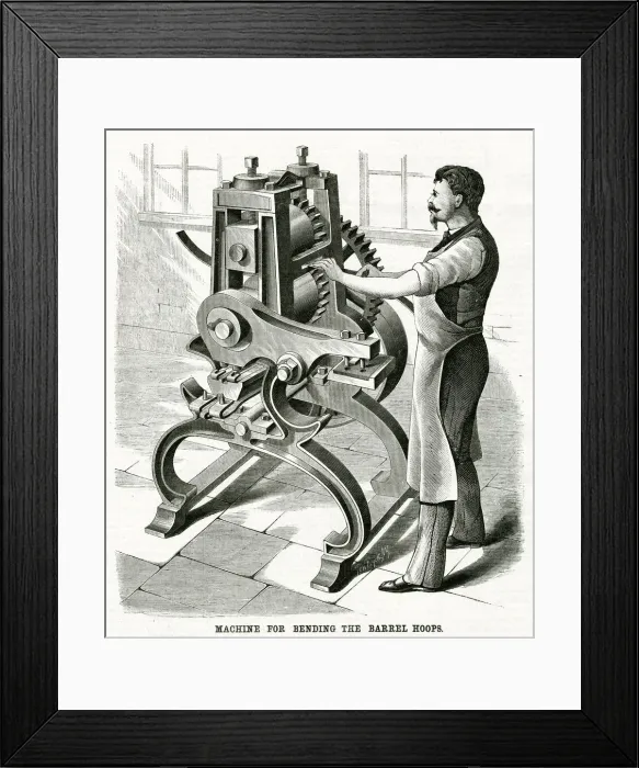 Framed Print : Machine for bending the barrel hoops 1875 Framed Print : Machine for bending the barrel hoops 1875