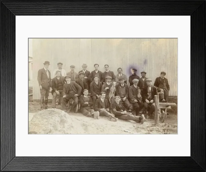 Framed Print : Group photo, men with two whippets Framed Print : Group photo, men with two whippets
