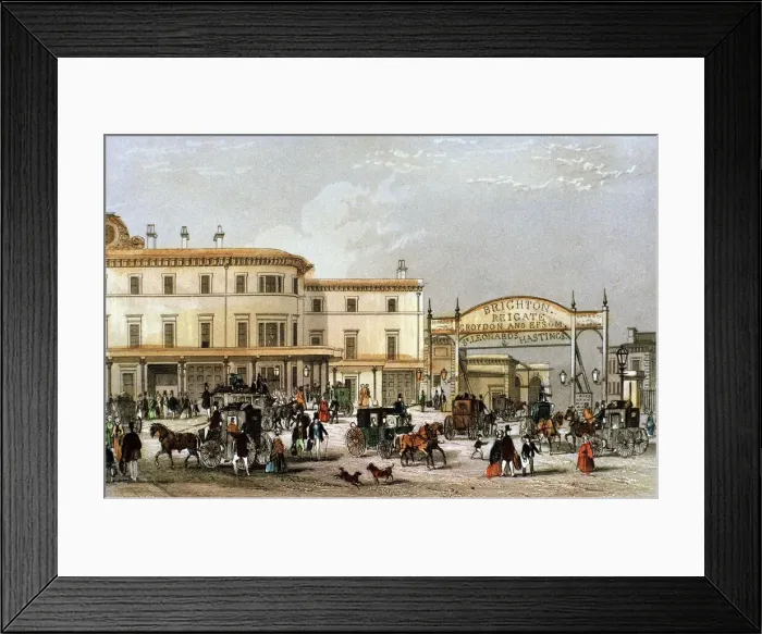 Framed Print : Scene outside a London railway station Framed Print : Scene outside a London railway station