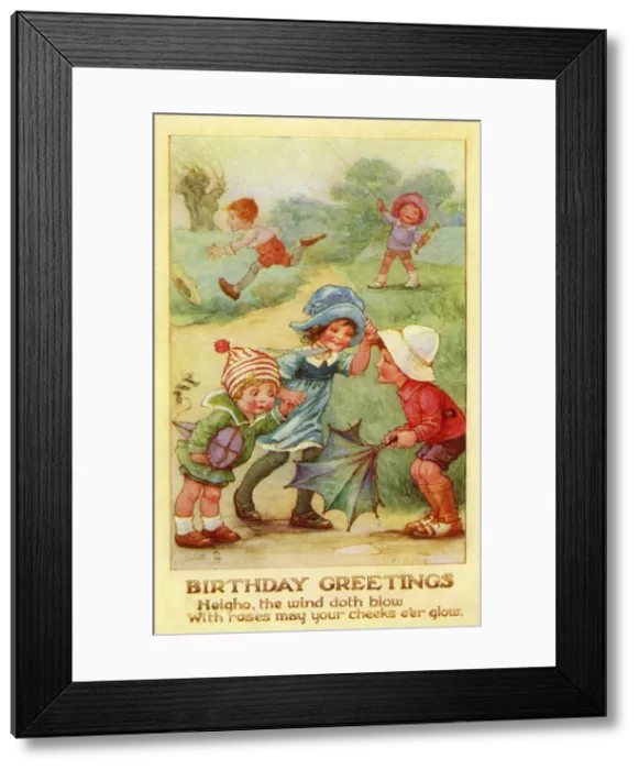 Framed Print : Children on a windy day Framed Print : Children on a windy day