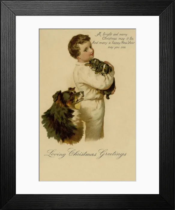 Framed Print : Boy with puppies Framed Print : Boy with puppies